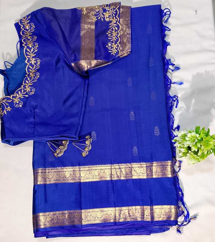 J265: Ready To Ship Beautiful Pure Kanchipattu Saree With Stitched Embroidery Work Blouse