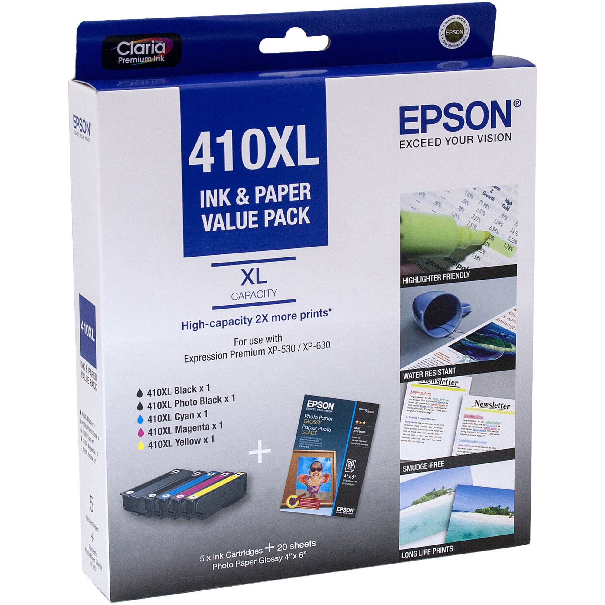 Epson 410XL Claria Premium Ink Cartridge High Yield Value Pack Of 5 Assorted Colours