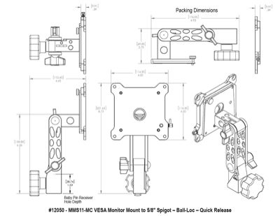 Upgrade Innovations MMS11-MC VESA Monitor Mount to 5/8″ Spigot – Twin Ball-Loc - QR