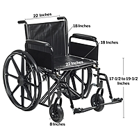 McKesson Bariatric Wheelchair, 22 Inch Seat, Dual Axle, Full Length Arms, Swing-Away Footrests, 450 lb Capacity, (EA/1)