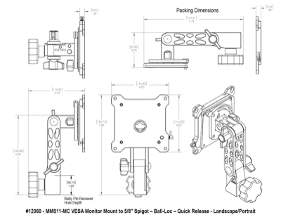 Upgrade Innovations MMS11-MC VESA Monitor Mount to 5/8″ Spigot – Twin Ball-Loc - QR-L/P
