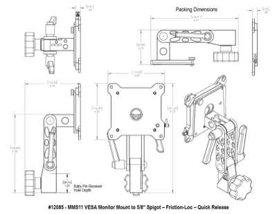 Upgrade Innovations MMS11 VESA Monitor Mount to 5/8″ Spigot – Twin Friction-Loc - QR