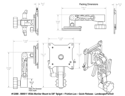 Upgrade Innovations MMS11 VESA Monitor Mount to 5/8″ Spigot – Twin Friction-Loc - QR-L/P