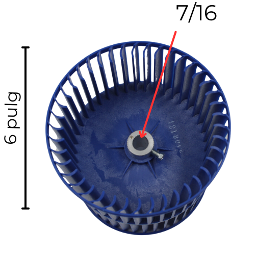 Turbina Evaporador Largo 6 1/4 pulg Ancho 6 pulg Flecha 7/16 CW Derecha - 12100103000584