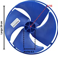 Aspa Condensador Para Minisplit Mirage  Largo 28.9 Ancho Aro 6.1cm Flecha 5/16 Rotacion CW -12100105000021