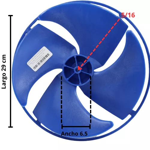 Aspa Condensador Para Minisplit Mirage  Largo 28.9 Ancho Aro 6.1cm Flecha 5/16 Rotacion CW -12100105000021