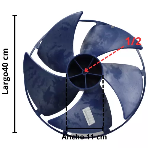 Aspa Condensador para Minisplit Mirage 1.5 Ton y 2 Ton Largo 40cm Ancho Aro 11cm Flecha 1/2 CCW izquierda 5 Hojas - 12100105000221