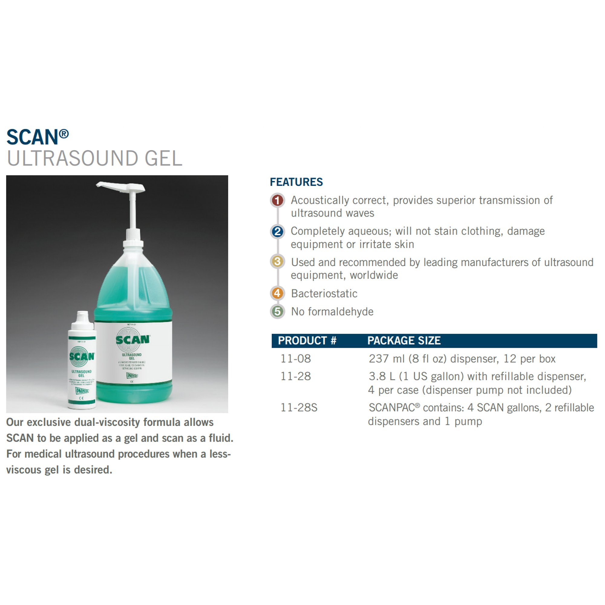 Scan® Ultrasound Gel Medium Viscosity 1 gal. Pump Bottle NonSterile (CS/4EA)