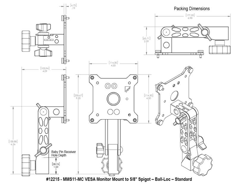 Upgrade Innovations MMS11-MC VESA Monitor Mount to 5/8″ Spigot – Twin Ball-Loc - Standard