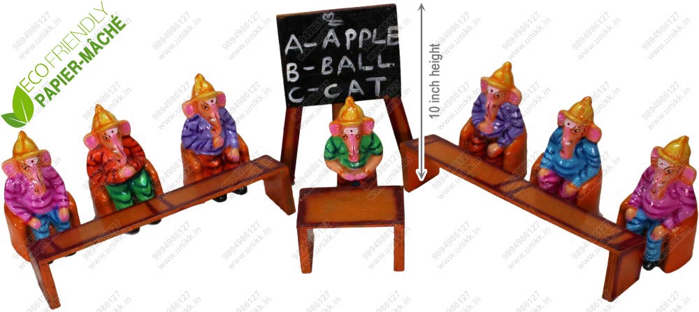 UNIKK Ganesh School Set 25 cm Height of 11 Pieces Made of Eco Friendly Paper Mache Multicolor UNIKK Ganesh School Set 25 cm Height of 11 Pieces Made of Eco Friendly Paper Mache Multicolor