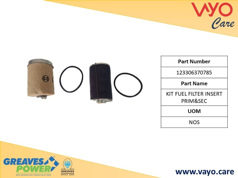 KIT FUEL FILTER INSERT PRIM&SEC - 123306370785 - GREAVES