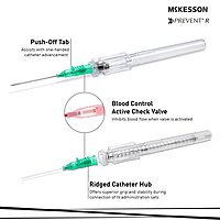 McKesson Prevent® R Peripheral IV Catheter 18 Gauge 1.16 Inch Polyurethane Straight Hub Push Button Safety 