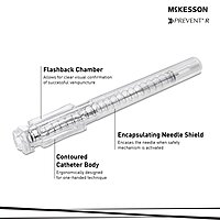 McKesson Prevent® R Peripheral IV Catheter 18 Gauge 1.16 Inch Polyurethane Straight Hub Push Button Safety 