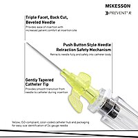 McKesson Prevent® R Peripheral IV Catheter 24 Gauge 3/4 Inch Polyurethane Winged Hub Push Button Safety