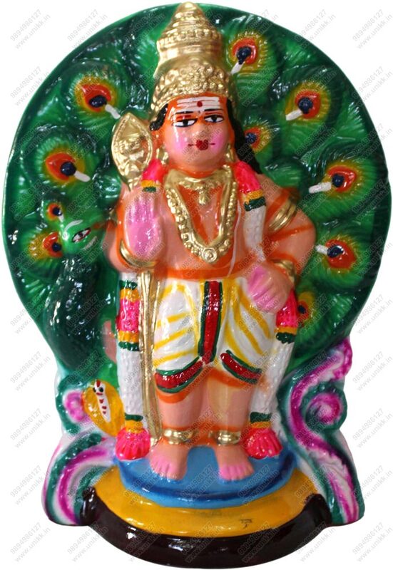 UNIKK Murugan with Peacock 25 cm Height Made of Eco Friendly Paper Mache Multicolor UNIKK Murugan with Peacock 25 cm Height Made of Eco Friendly Paper Mache Multicolor