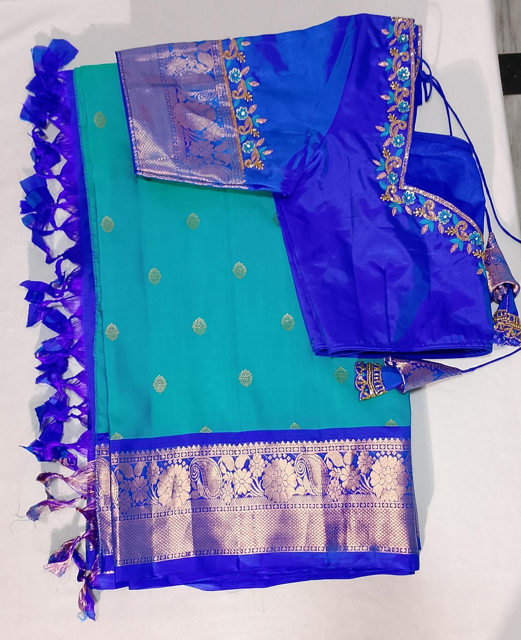 N28: Ready To Ship Beautiful Pure Kanchipattu Saree With Stitched Maggam Work Blouse