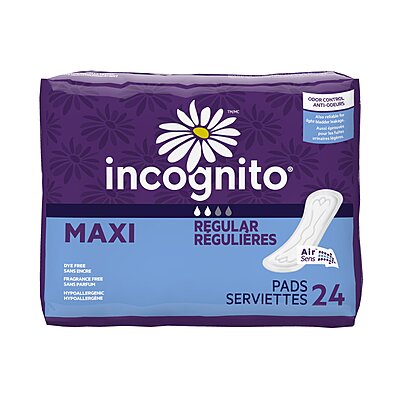 Incognito® Maxi Feminine Pads Regular Absorbency (PK/24EA) Incognito® Maxi Feminine Pads Regular Absorbency (PK/24EA)