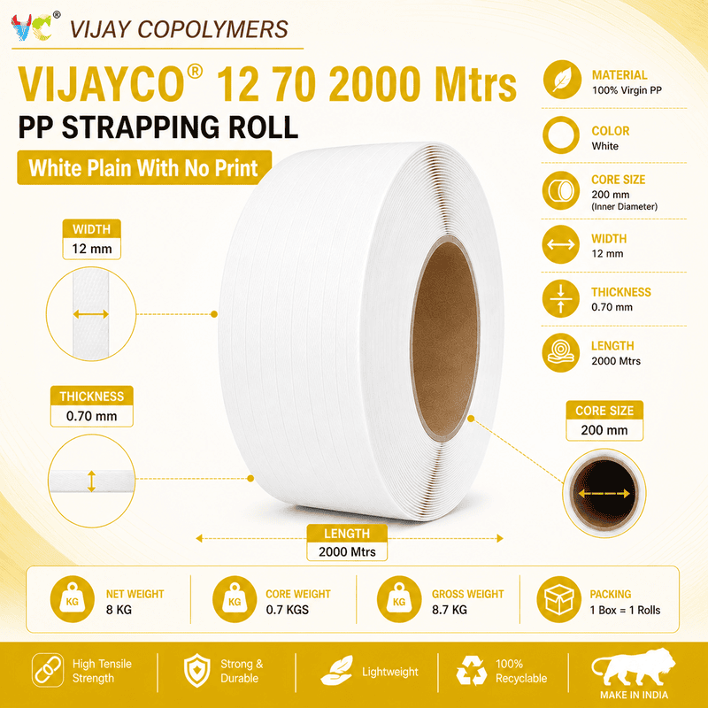 VIJAYCO® 12 70 2000 Mtrs Hi Speed PP Strapping Roll ZC