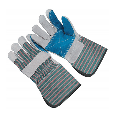 Regular grade double palm, stripe fabric back, 4.5" rubberized cuff, men's