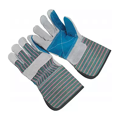 Regular grade double palm, stripe fabric back, 4.5" rubberized cuff, men's