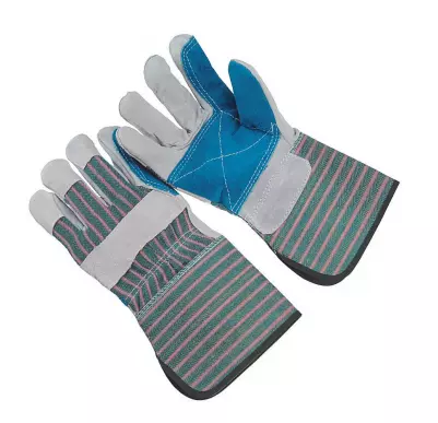 Regular grade double palm, stripe fabric back, 4.5" rubberized cuff, men's