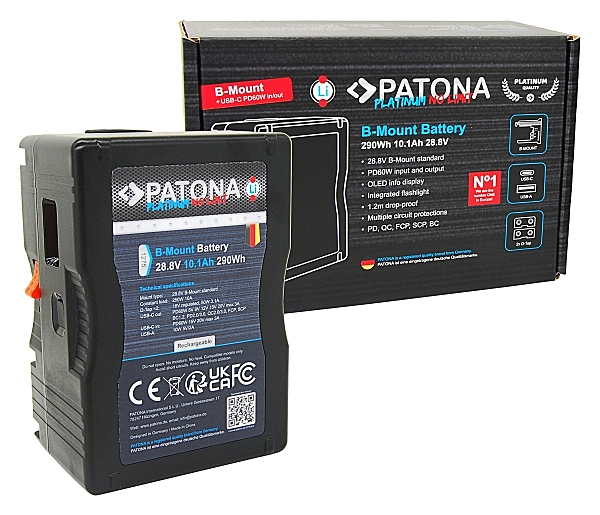 PATONA Platinum B-Mount battery with 290Wh 10.1Ah incl. USB-C PD60W input and output 2x D-Tap 16V