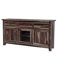 Rustic Solid Wood Sideboard with Mixed Panels, Drawers & Glass Display Rustic Solid Wood Sideboard with Mixed Panels, Drawers & Glass Display
