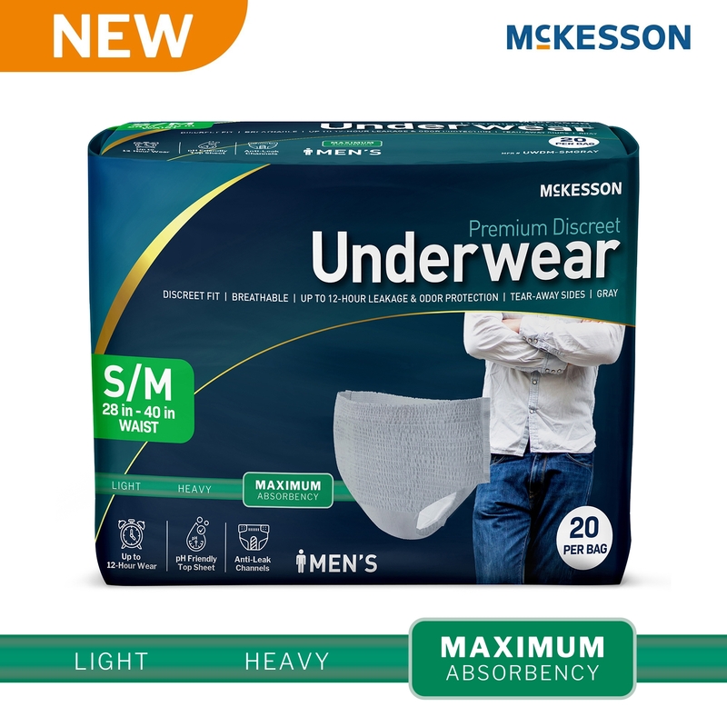 McKesson Premium Discreet Absorbent Underwear Pull On with Tear Away Seams Adult Small / Medium Male Heavy Absorbency