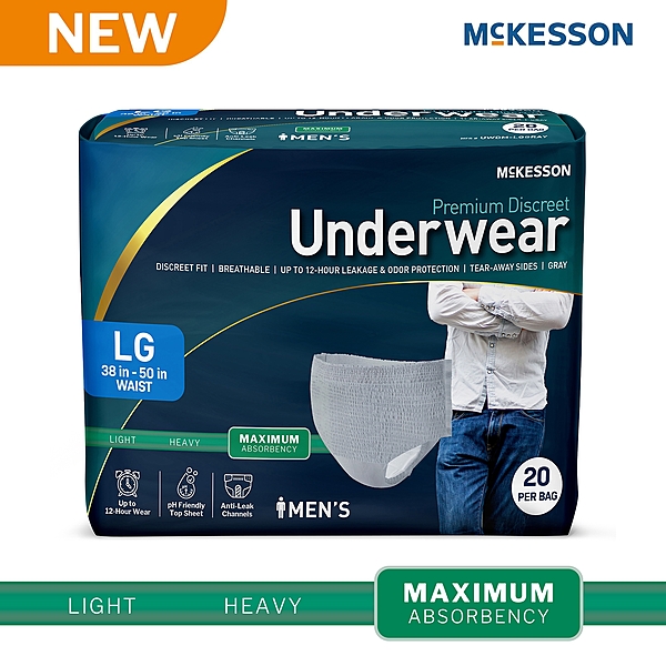 McKesson Premium Discreet Absorbent Underwear for Men, Large, Heavy Absorbency, Gray, 