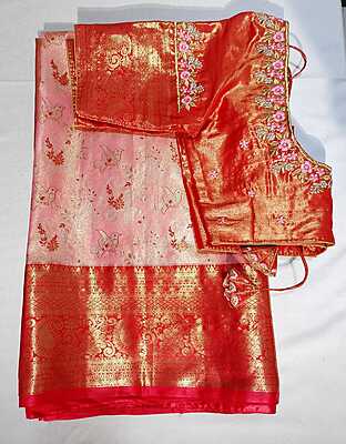 J315: Ready To Ship Beautiful Semi Kanchipattu Saree With Stitched Embroidery Work  Blouse