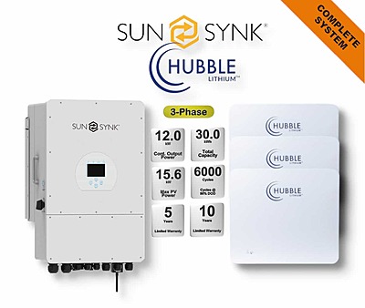 12.0 kW SUNSYNK 3-Phase Hybrid - HUBBLE Combo, c/w 3x 10.0 kWh Lithium Batteries