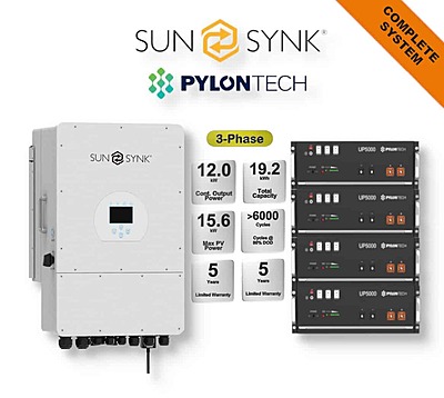 12.0 kW SUNSYNK 3-Phase Hybrid - PYLONTECH Combo, c/w 4x 4.8 kWh Lithium Batteries 12.0 kW SUNSYNK 3-Phase Hybrid - PYLONTECH Combo, c/w 4x 4.8 kWh Lithium Batteries