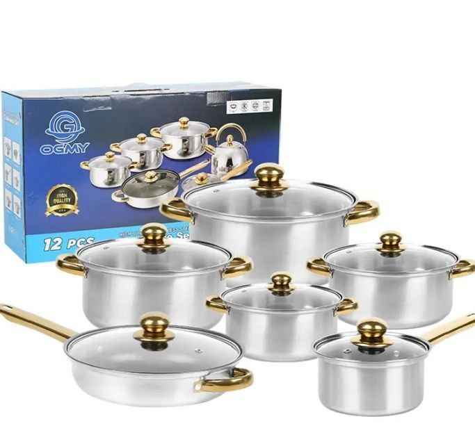 12PCS STAINLESS STEEL COOKWARE SET OF POTS
