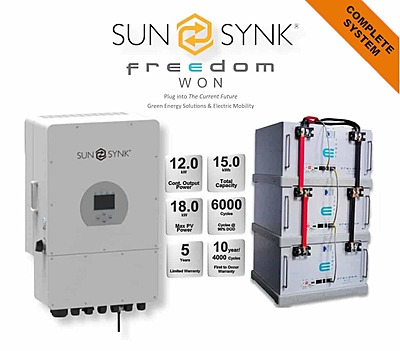 12.0 kW SUNSYNK Hybrid - FREEDOM WON Combo, c/w 3x 5.0 kWh Lithium Batteries