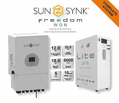 12.0 kW SUNSYNK Hybrid - FREEDOM WON Combo, c/w 20 kWh Lithium Battery
