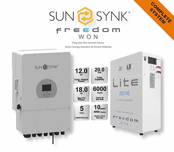 12.0 kW SUNSYNK Hybrid - FREEDOM WON Combo, c/w 20 kWh Lithium Battery