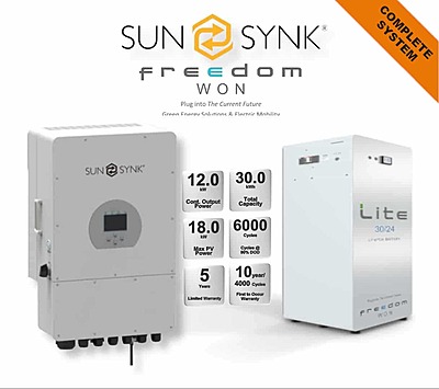 12.0 kW SUNSYNK Hybrid - FREEDOM WON Combo, c/w 30 kWh Lithium Battery