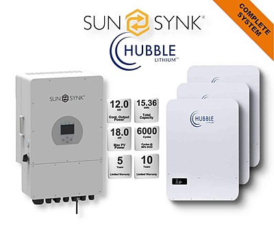 12.0 kW SUNSYNK Hybrid - HUBBLE Lithium Combo, c/w 3x 5.12 kWh Lithium Batteries