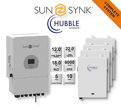 12.0 kW SUNSYNK Hybrid - HUBBLE Lithium Combo, c/w 4x 5.5 kWh Lithium Batteries