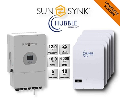 12.0 kW SUNSYNK Hybrid - HUBBLE Lithium Combo, c/w 5x 5.12 kWh Lithium Batteries