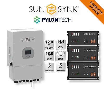 12.0 kW SUNSYNK Hybrid - PYLONTECH Combo, c/w 3x 4.8 kWh Lithium Batteries