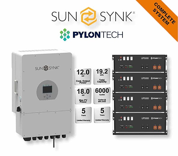 12.0 kW SUNSYNK Hybrid - PYLONTECH Combo, c/w 4x 4.8 kWh Lithium Batteries