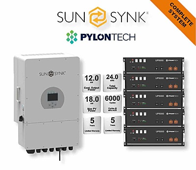12.0 kW SUNSYNK Hybrid - PYLONTECH Combo, c/w 5x 4.8 kWh Lithium Batteries