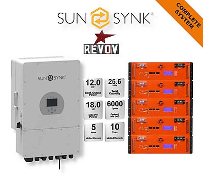 12.0 kW SUNSYNK Hybrid - REVOV Combo, c/w 5x 5.12 kWh Lithium Batteries