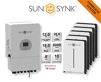 12.0 kW SUNSYNK Hybrid - SUNSYNK Combo, c/w 5 x 5.32 G kWh Lithium Batteries
