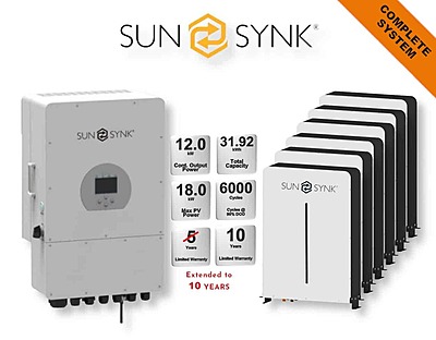 12.0 kW SUNSYNK Hybrid - SUNSYNK Combo, c/w 6 x 5.32 G kWh Lithium Batteries