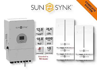 12.0 kW SUNSYNK Hybrid - SUNSYNK Combo, c/w 5 x 5.32 W kWh Lithium Batteries