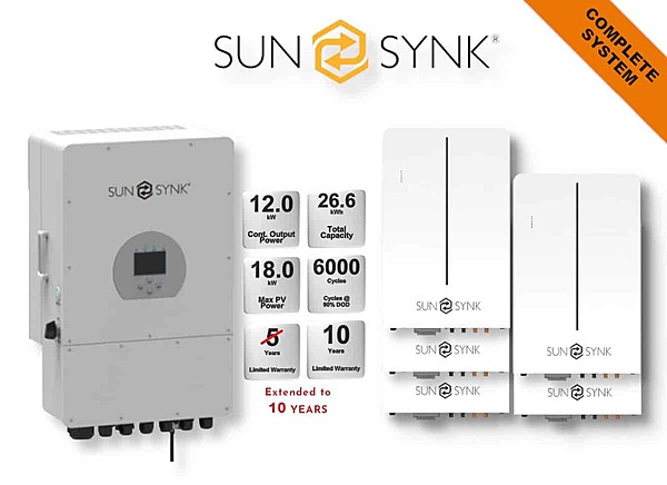 12.0 kW SUNSYNK Hybrid - SUNSYNK Combo, c/w 5 x 5.32 W kWh Lithium Batteries