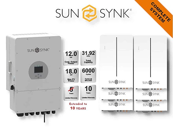 12.0 kW SUNSYNK Hybrid - SUNSYNK Combo, c/w 6 x 5.32 W kWh Lithium Batteries
