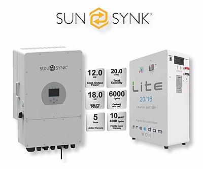 12.0 kW SUNSYNK Hybrid - FREEDOM WON Combo, c/w 20 kWh Lithium Battery 12.0 kW SUNSYNK Hybrid - FREEDOM WON Combo, c/w 20 kWh Lithium Battery
